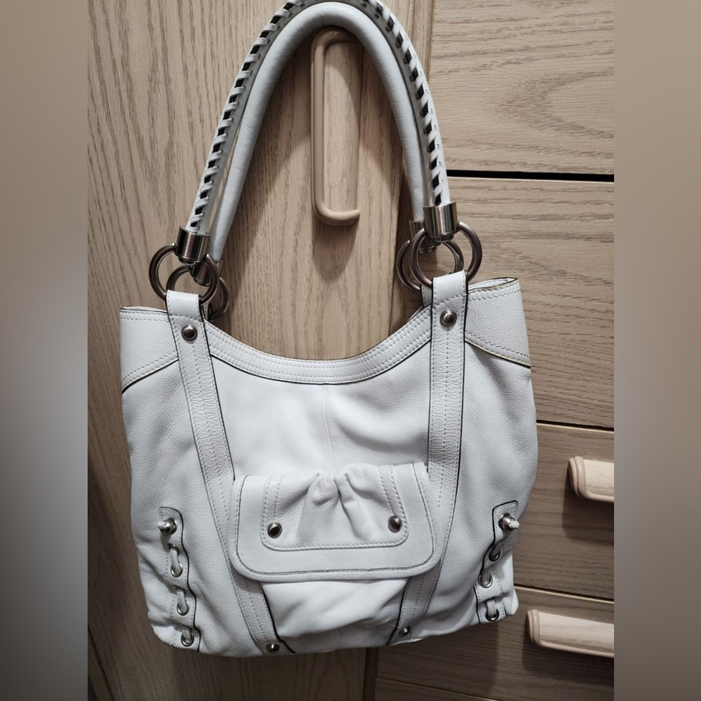 B. Makowsky Genuine Leather White Purse
